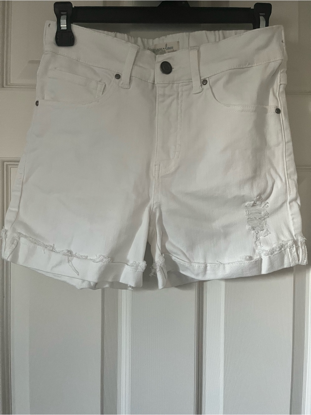grace & lace women’s casual summer staple white distressed denim shorts